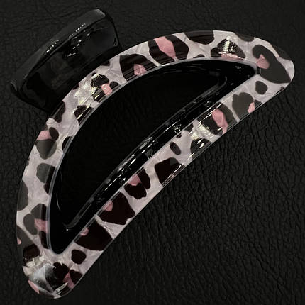 Краб для волос пластик пвх глянцевый черного фиолетового цвета с леопардовым принтом переливающийся размер 4.5х9 см, фото 1