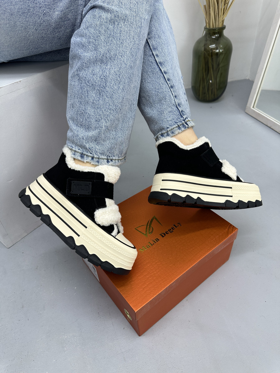 Кеди зимові на платформі MalinDegely C73-4M чорні замшеві, фото 1