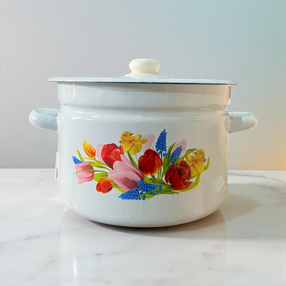 Каструля емальована 9л Весняний букет біла 1621/2 Idilia