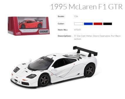 Машина метал. "Kinsmart" "McLaren F1 GTR", інерц., відкр. двері, 4 кольори, в кор. 16*7*8см (96шт), фото 1