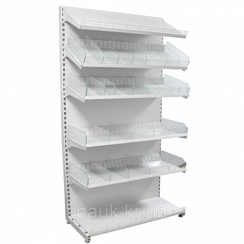 Кондитерський стелаж металевий 2350*1200 мм ТИП 5, приставний стелаж зі скляними перегородками, стелаж в кондитерський магазин, фото 1