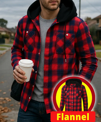 ​​​​​​​Чоловіча сорочка фланелєва з капюшоном у клітинку Red XL, фото 1