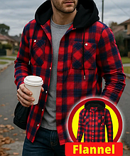 ​​​​​​​Чоловіча сорочка фланелєва з капюшоном у клітинку Red XL