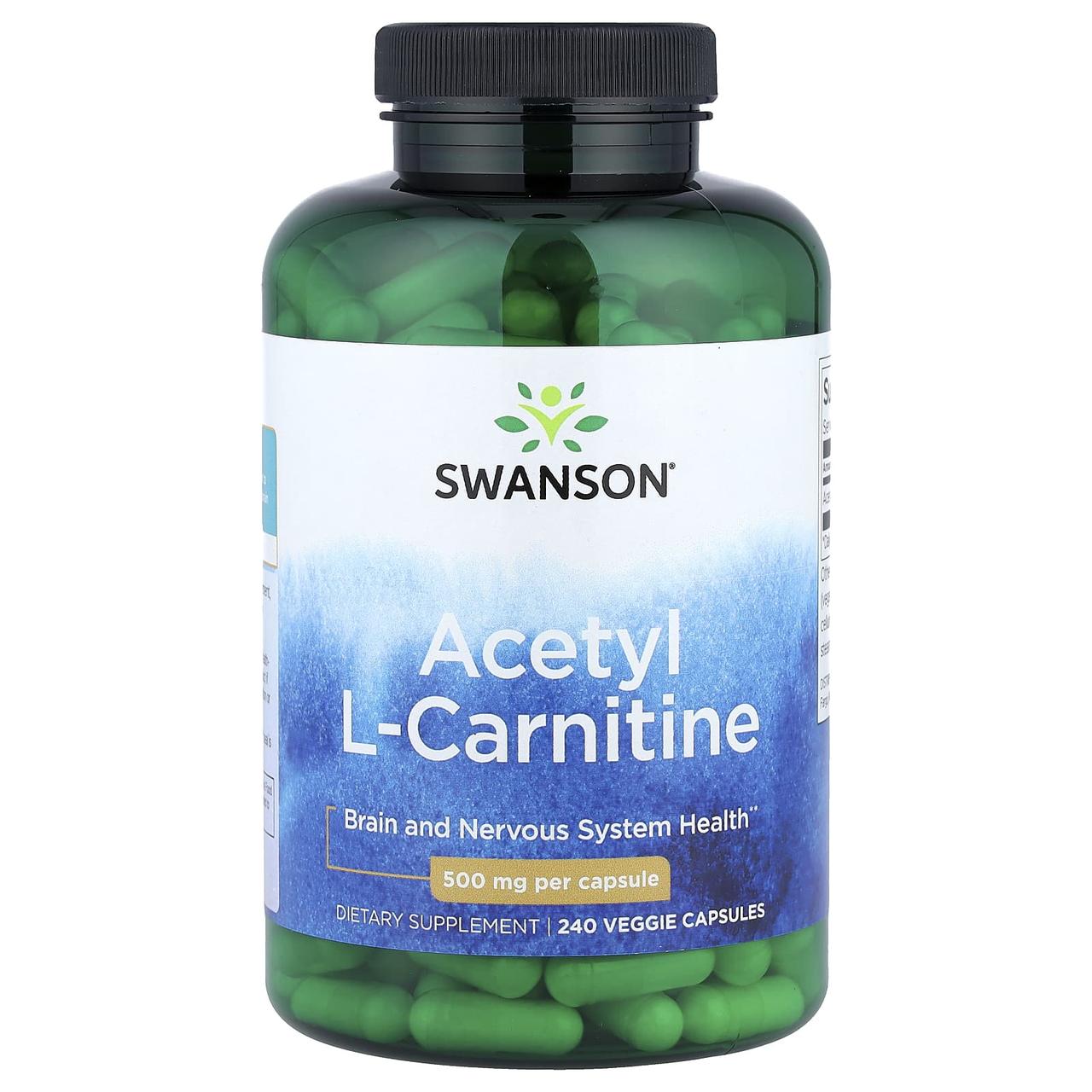 Ацетил L-карнітин Swanson Acetyl L-Carnitine 500 мг 240 капс.