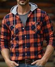 ​​​​​​​Чоловіча сорочка фланелєва з капюшоном у клітинку Orange XL