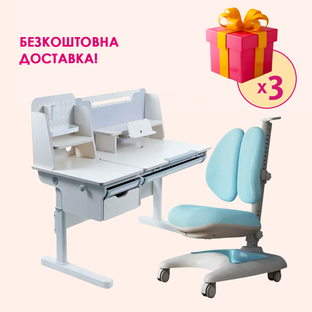 Комплект меблів Cubby Ammi Grey + дитяче крісло FunDesk Premio Blue