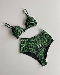 Купальник Yasmin & Elba із завищеною талією принт зелений пітон