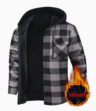 Чоловіча зимова куртка-сорочка з капюшоном у клітинку Gray XL, фото 1
