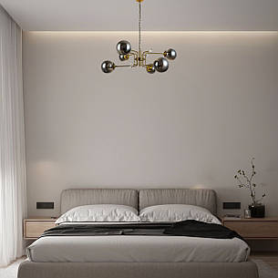 Підвісна бронзова люстра з графітовими плафонами на 6 ламп (909-XL3057-6 AB+BK), фото 2