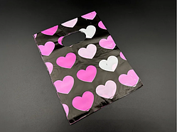 Пакет поліетиленовий 15 х 20см Серця рожеві, Колір - чорний