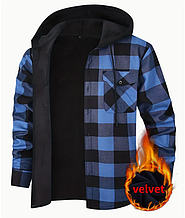 ​​​​​​​Чоловіча зимова куртка-сорочка з капюшоном у клітинку Blue XL