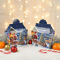 Подарункова новорічна коробка з картону для цукерок і солодощів 1000 г №190 "Санта з ялинкою" новорічна коробка для подарунків