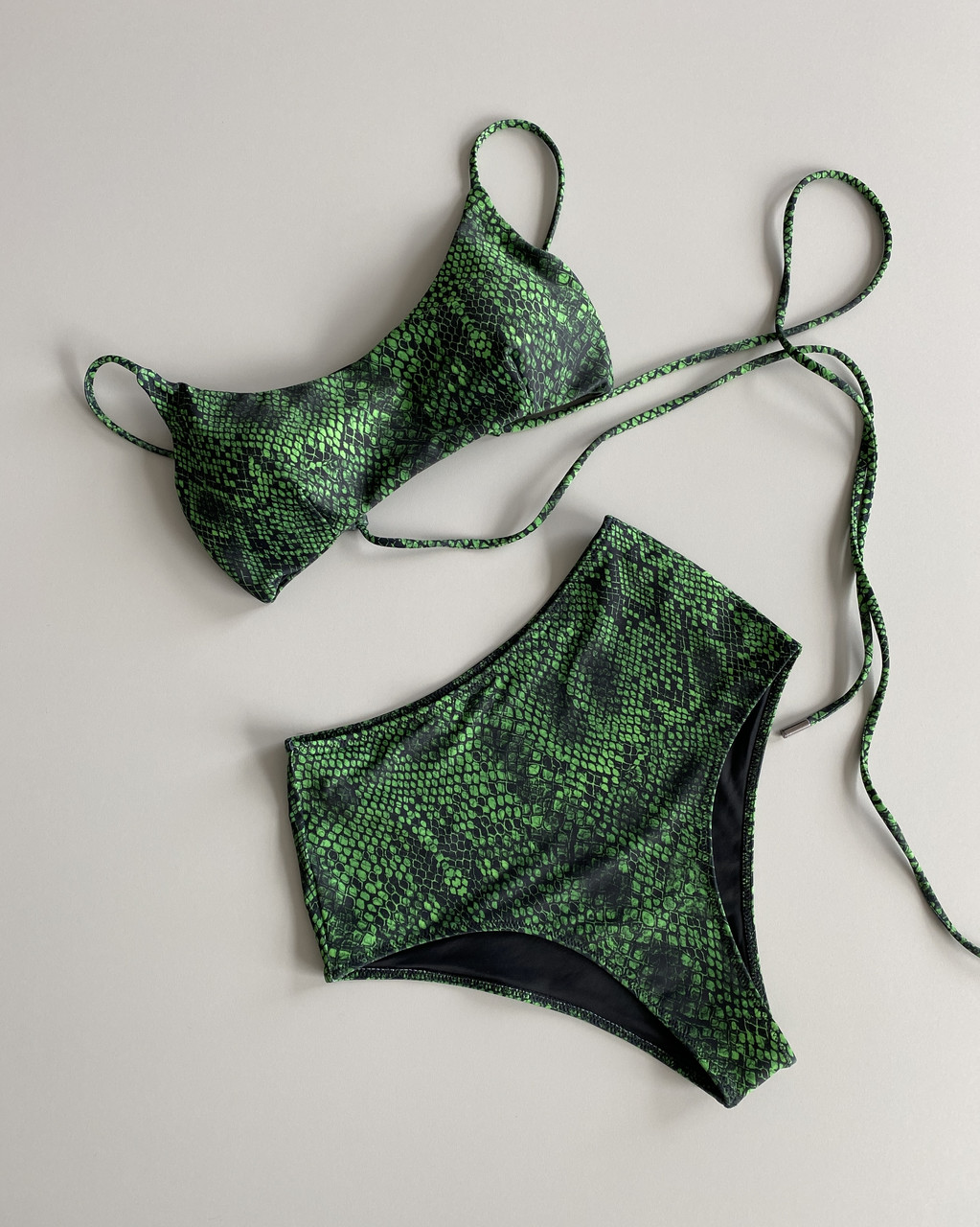Купальник Reef & Elba із завищеною талією принт зелений пітон, фото 1