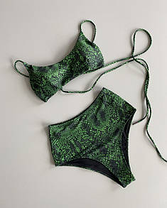 Купальник Reef & Elba із завищеною талією принт зелений пітон