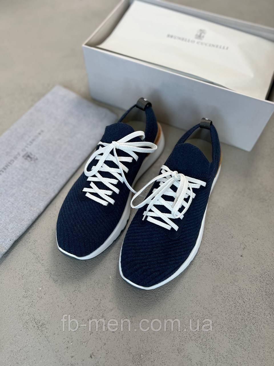 Кросівки чоловічі темно-сині натуральний текстиль і шкіра, фото 1