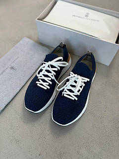 Кросівки чоловічі темно-сині натуральний текстиль і шкіра