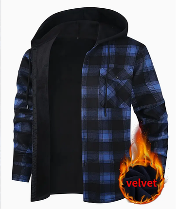 ​​​​​​​Чоловіча зимова куртка-сорочка з капюшоном у клітинку Dark Blue XL, фото 1