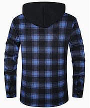 ​​​​​​​Чоловіча зимова куртка-сорочка з капюшоном у клітинку Dark Blue XL, фото 2