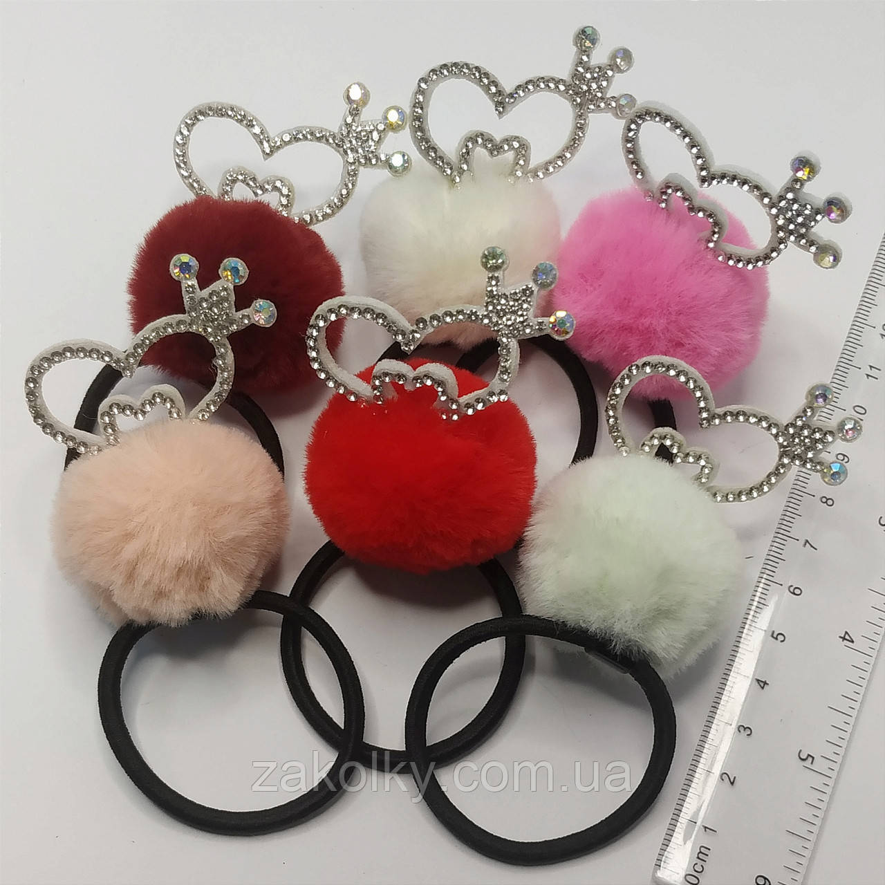 Гумки для волосся дитячі "Бубон хутро з короною каміння".