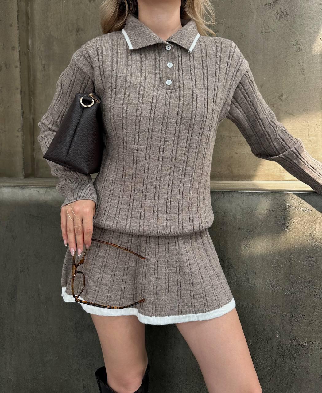 Костюм жіночий 2-ка: светр і спідниця Модель: 1466-131 Колір: чорний, графіт, бежевий, фото 1