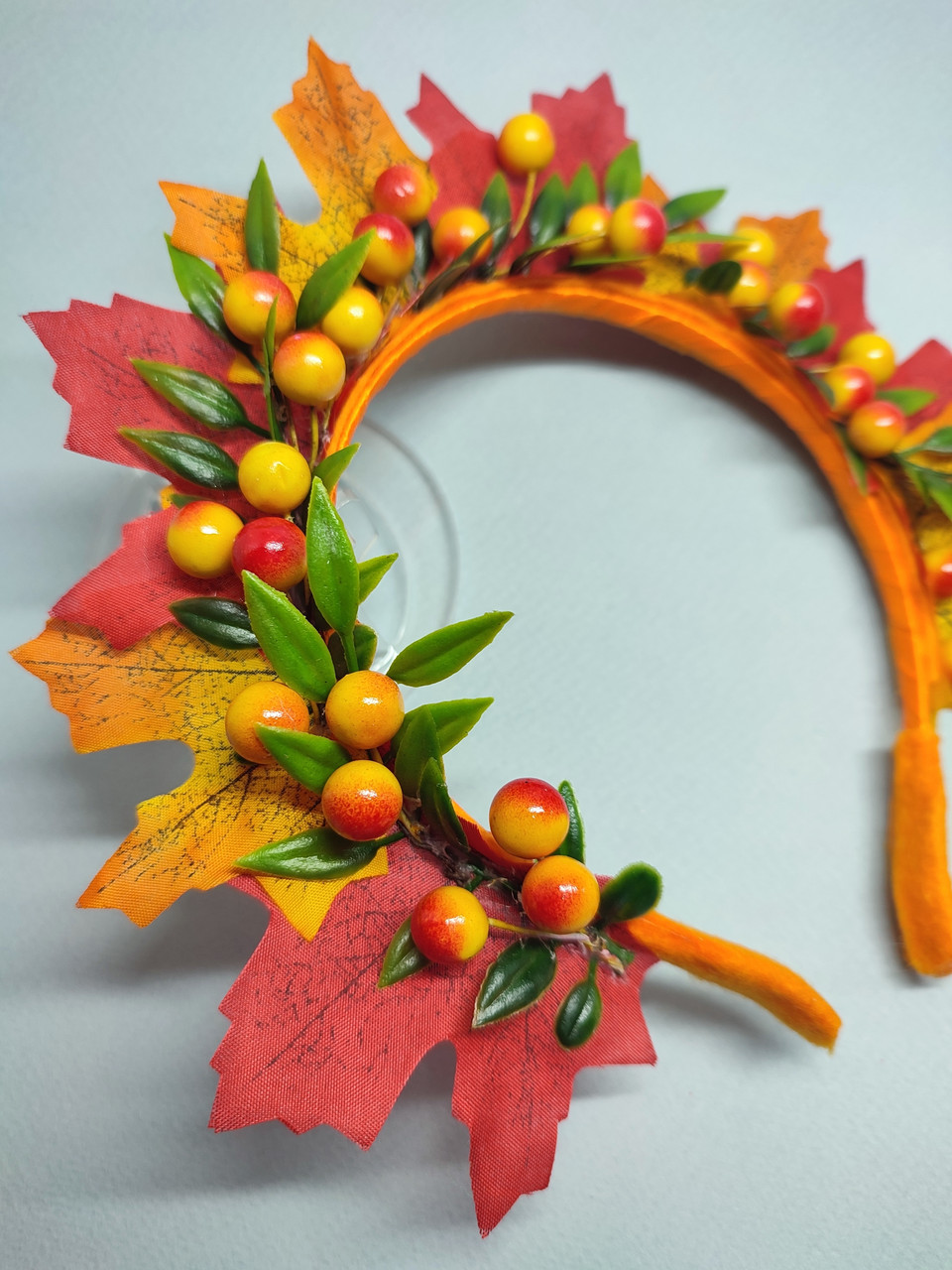 Осінній обруч з горобиною Горобина Осінній обідок з горобиною Осенний обруч с рябиной Вінок з листям осінь, фото 1