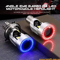 Автолампи мотолампи H4 LED 6000K ангельські очі світлодіодні LED лампочки краще за галогенові ксенон ДХО DRL з кулером 12V 24V