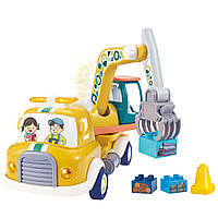 Инерционная машинка конструктор экскаватор с клешней для детей / Сборная игрушка грузовик свет звук пар DIY