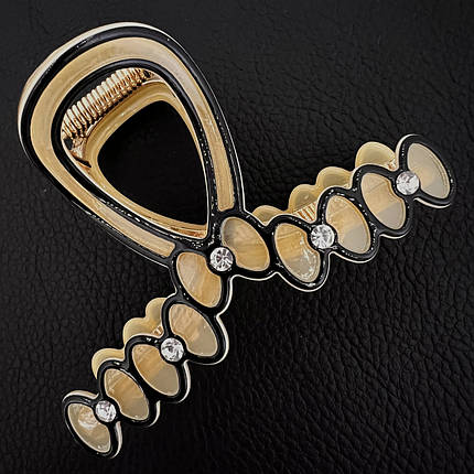 Краб для волос металлический золотистый двухцветный с бантиками и белыми стразами длина 5 см ширина 8 см, фото 1