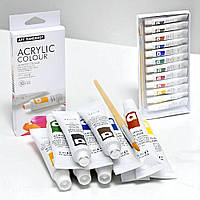 Акрилові фарби художні, набір 12 кольорів по 6 мл, тюбики в коробці