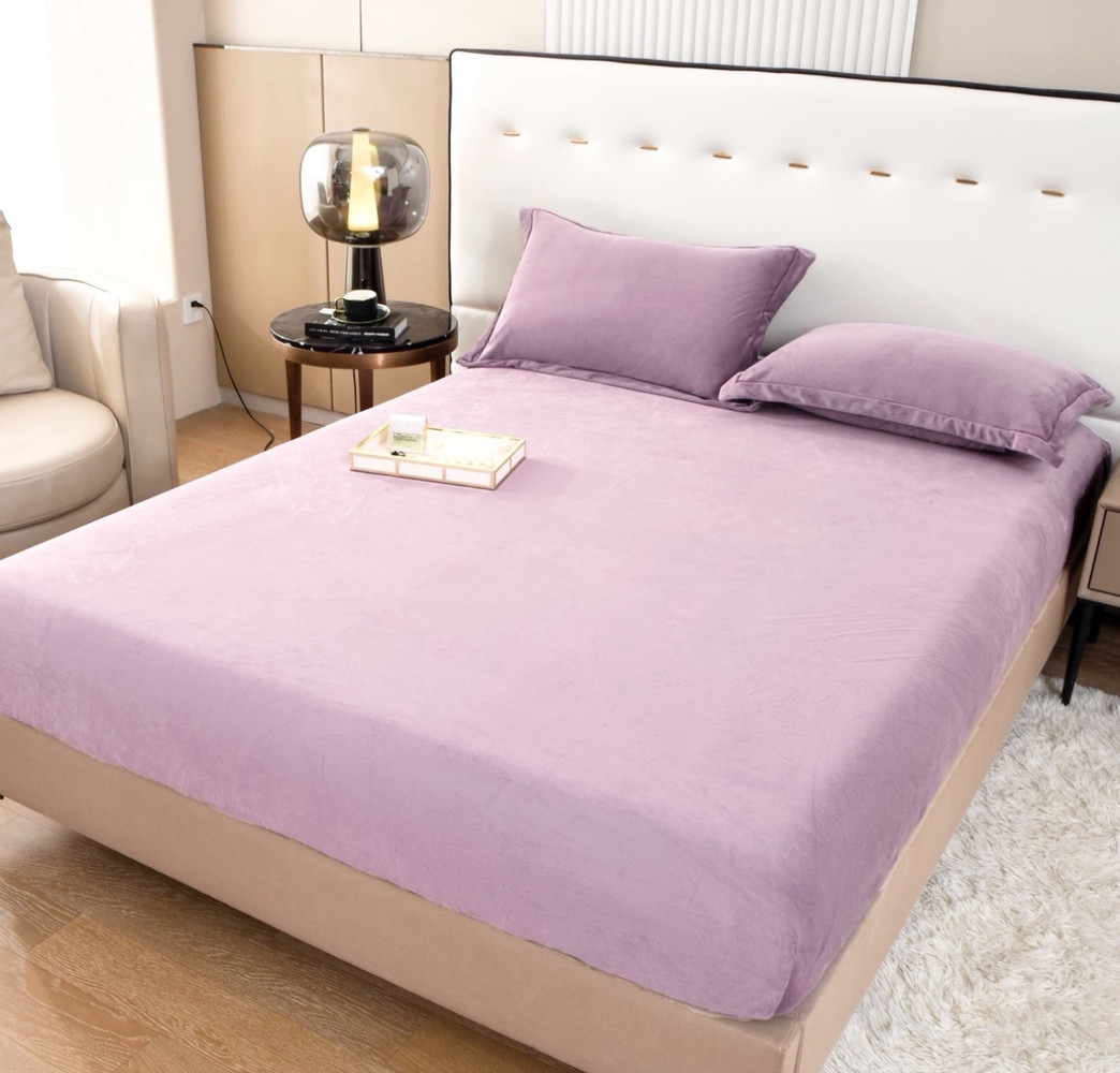 Велюрове простирадло на гумці натяжне з 2 наволочками 180*200*25 см, фото 1