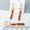 Сережки Багет з червоним цирконієм, англ.замок; медичне золото Xuping 18К, фото 2