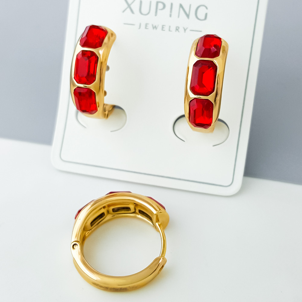 Сережки Смарагд з червоним цирконієм Swarovski, англ.замок; медичне золото Xuping 18К, фото 1