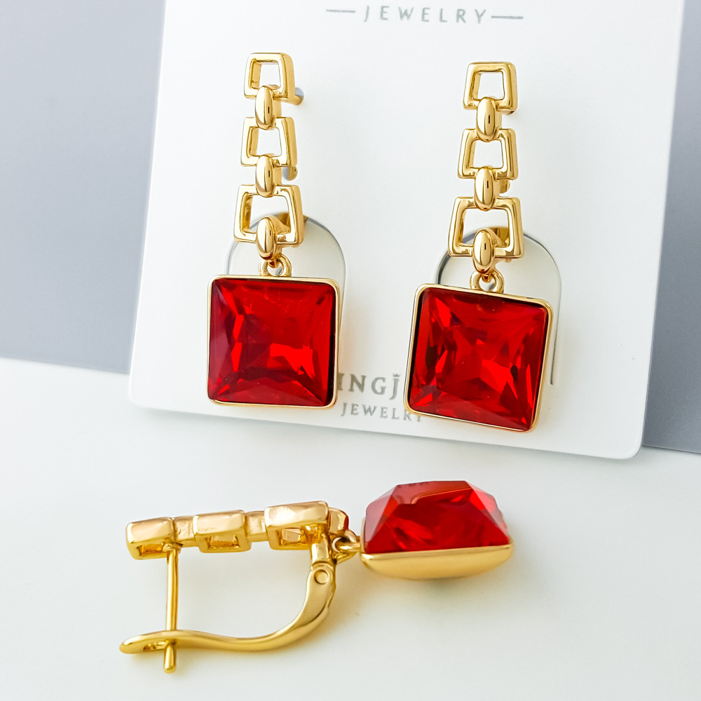 Сережки Принцеса з червоним цирконієм Swarovski, англ.замок; медичне золото Xuping 18К, фото 1