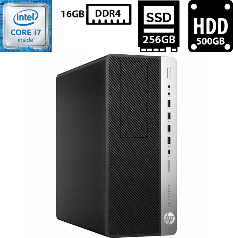 Комп'ютер HP EliteDesk 800 G3 TWR/Core i7-6700 3.41GHz/16GB DDR4/SSD 256GB+HDD 500GB/Intel HD Graphics 630 Б/В