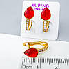 Сережки Груша з червоним цирконієм Swarovski, англ.замок; медичне золото Xuping 18К, фото 2