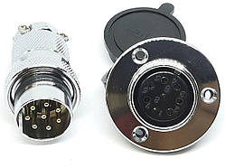 Роз'єм GX25F-8pin (DM25F-8AE) дзеркальний комплект (Штекер з фланцем + гніздо)