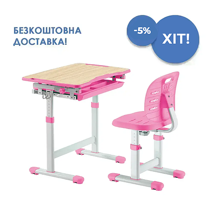 Комплект парта + стілець трансформери FunDesk Piccolino III Pink, фото 1