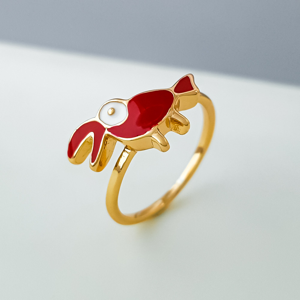 Кільце Тукан з червоною емаллю; р.13; р.14; р.14.5; медичне золото Xuping 18K дитяче, фото 1