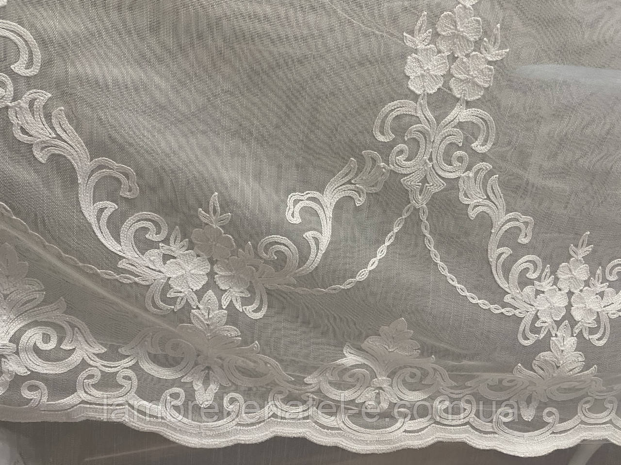 Тюль у зал, сітка бамбук із вишивкою внизу, фото 1