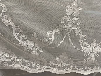 Тюль у зал, сітка бамбук із вишивкою внизу