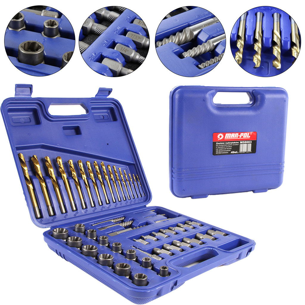Набір екстракторів для викручування зламаних болтів та гайок 49 предметів Mar-Pol M58663, фото 1
