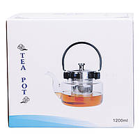 Заварник скляний чайник 1.1 л з ручкою і фільтром прозорий HP-33-4, фото 3