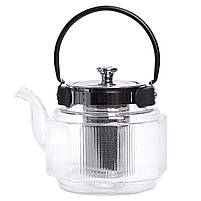 Заварник скляний чайник 1.1 л з ручкою і фільтром прозорий HP-33-4, фото 4