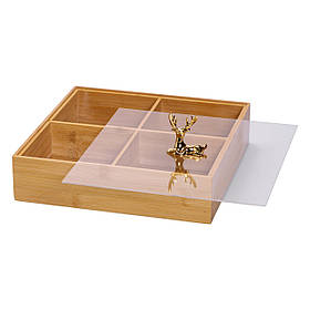 Менажниця дерев'яна на 4 секції з кришкою квадратна HB-40-1