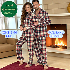 Парні піжами теплі фланелеві сорочка з брюками Костюм для дому у клітинку Піжамний комплект Family Look на ґудзиках
