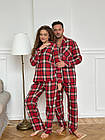 Парні піжами теплі фланелеві сорочка з брюками Костюм для дому у клітинку Піжамний комплект Family Look на ґудзиках, фото 10