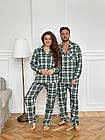 Парні піжами теплі фланелеві сорочка з брюками Костюм для дому у клітинку Піжамний комплект Family Look на ґудзиках, фото 9