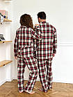 Парні піжами теплі фланелеві сорочка з брюками Костюм для дому у клітинку Піжамний комплект Family Look на ґудзиках, фото 4