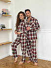 Парні піжами теплі фланелеві сорочка з брюками Костюм для дому у клітинку Піжамний комплект Family Look на ґудзиках, фото 2