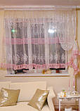 Комплект тюль зі шторкою до підвіконня Firanka Damask карниз 200см білий з з рожевою оборкою (90_2к), фото 2